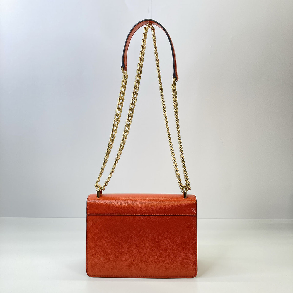 PRADA Saffiano Leather Chain Shoulder Bag Orange - Picture 3 of 6